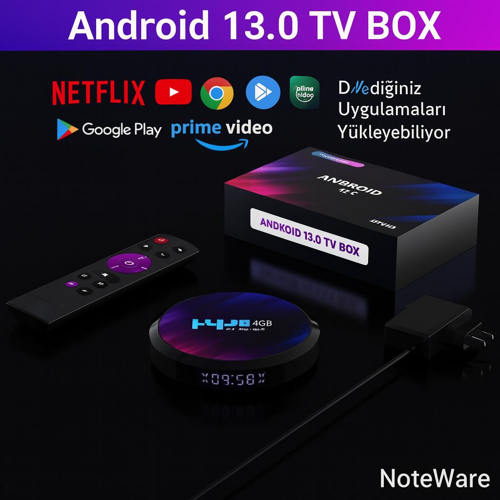 Noteware H96 Max TV Box | Android 13 | 8K Ultra HD | 4GB RAM – 64GB Hafıza | 2 USB Girişli | WiFi – 5G – LAN | 1m Ethernet Kablo Hediyeli