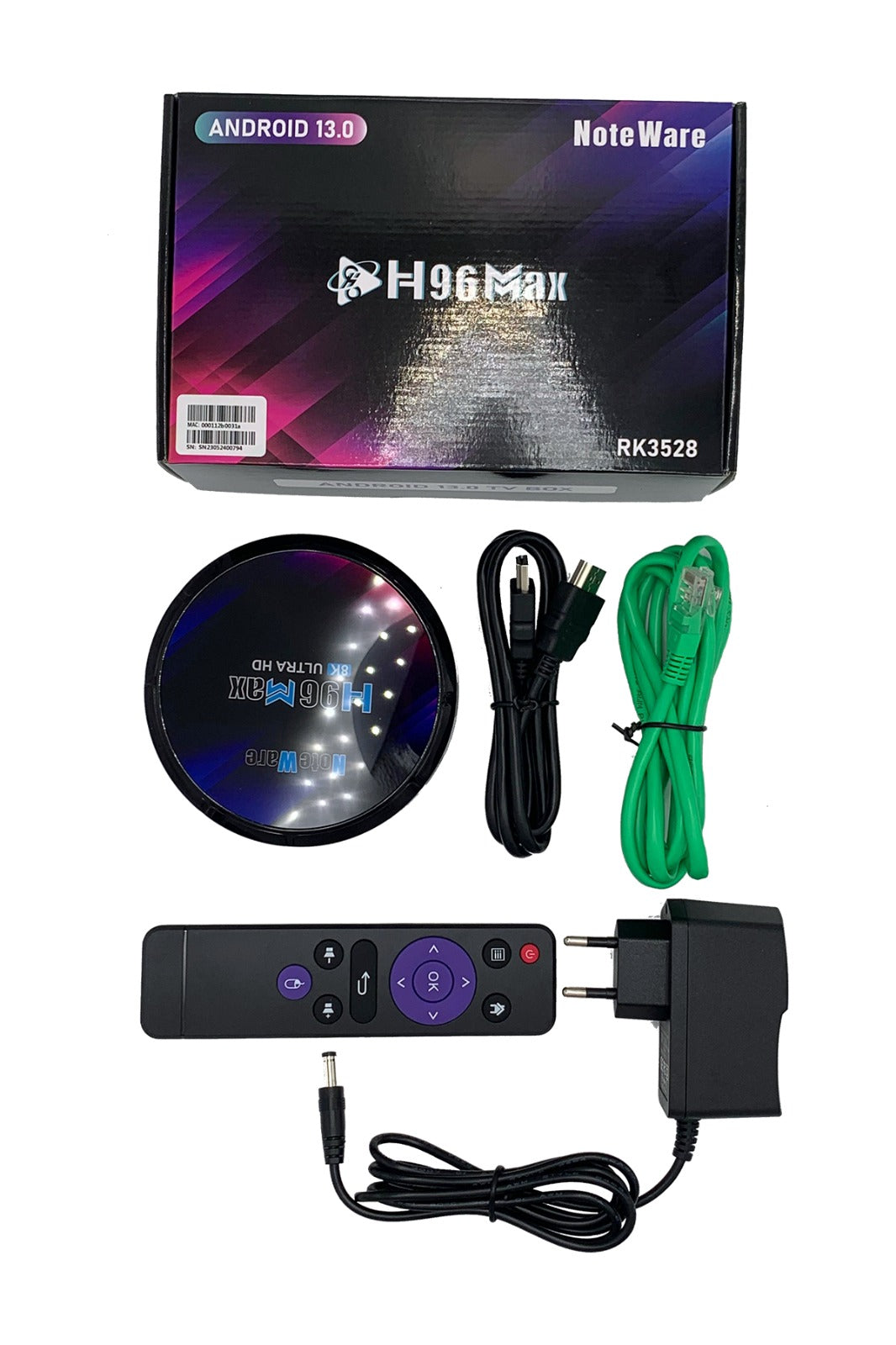 Noteware H96 Max TV Box | Android 13 | 8K Ultra HD | 4GB RAM – 64GB Hafıza | 2 USB Girişli | WiFi – 5G – LAN | 1m Ethernet Kablo Hediyeli